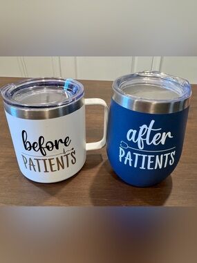 Before & After Patients insulated Coffee Mug Wine glass - White and Navy Set